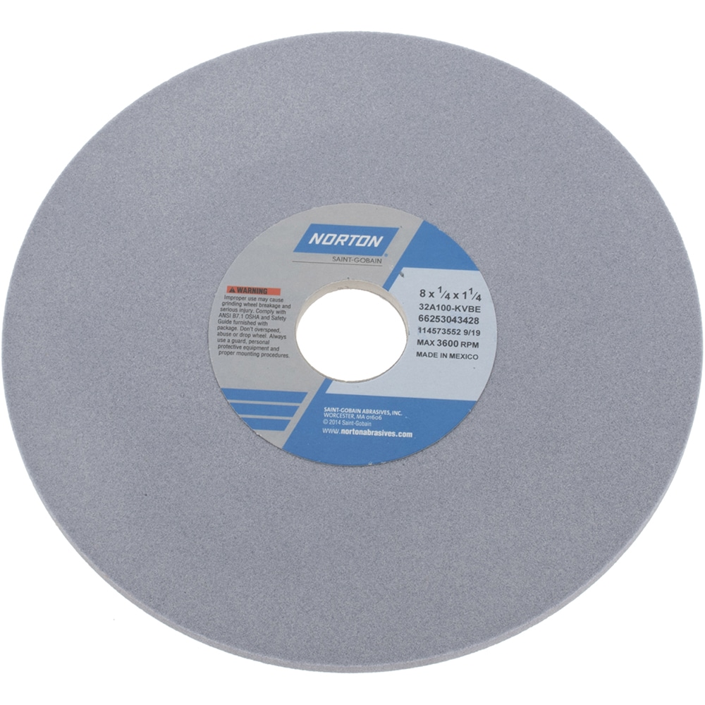 Norton 66253043428 Surface Grinding Wheel: 8" Dia, 1/4" Thick, 1-1/4" Hole, 100 Grit, K Hardness Image