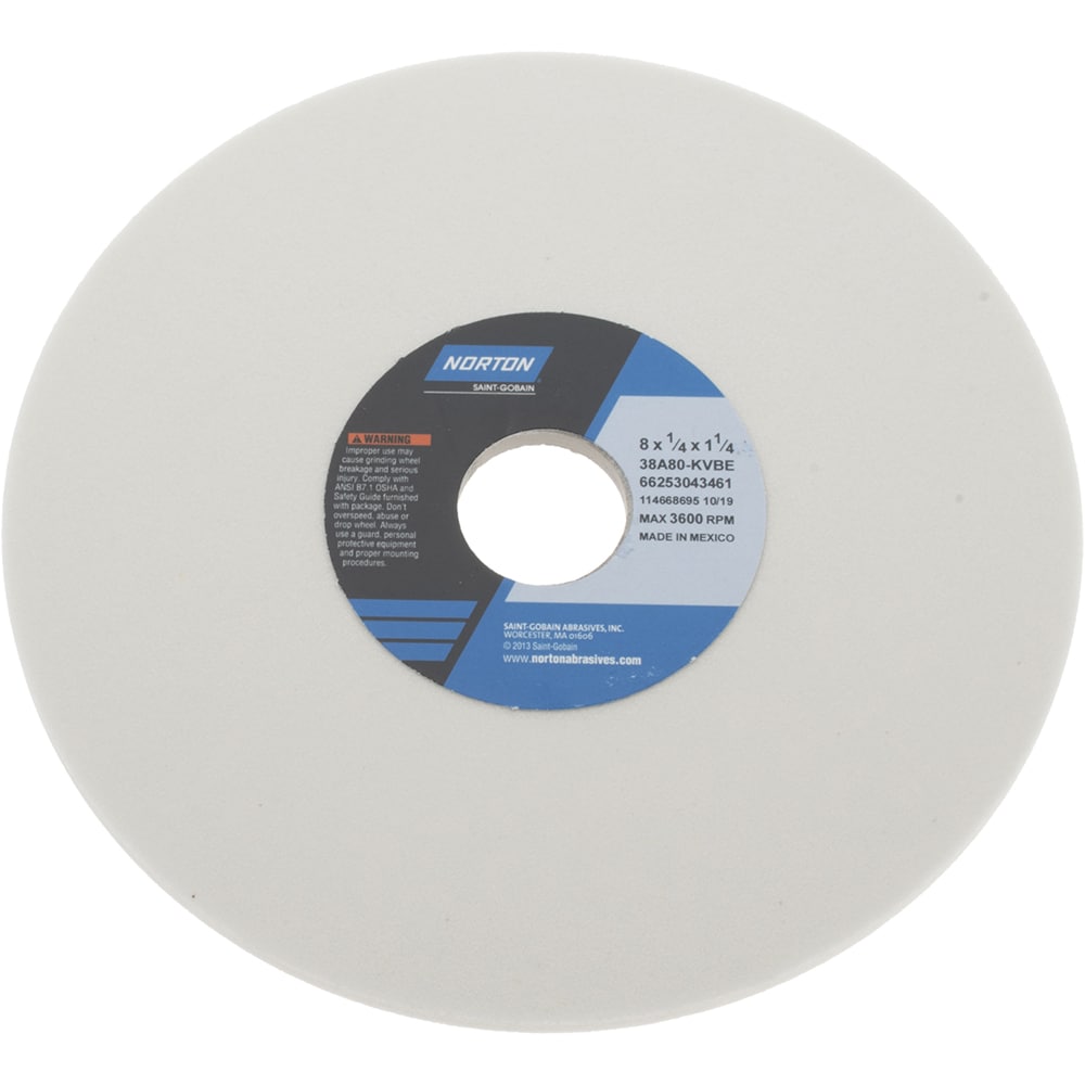 Norton 66253043461 Surface Grinding Wheel: 8" Dia, 1/4" Thick, 1-1/4" Hole, 80 Grit, K Hardness Image