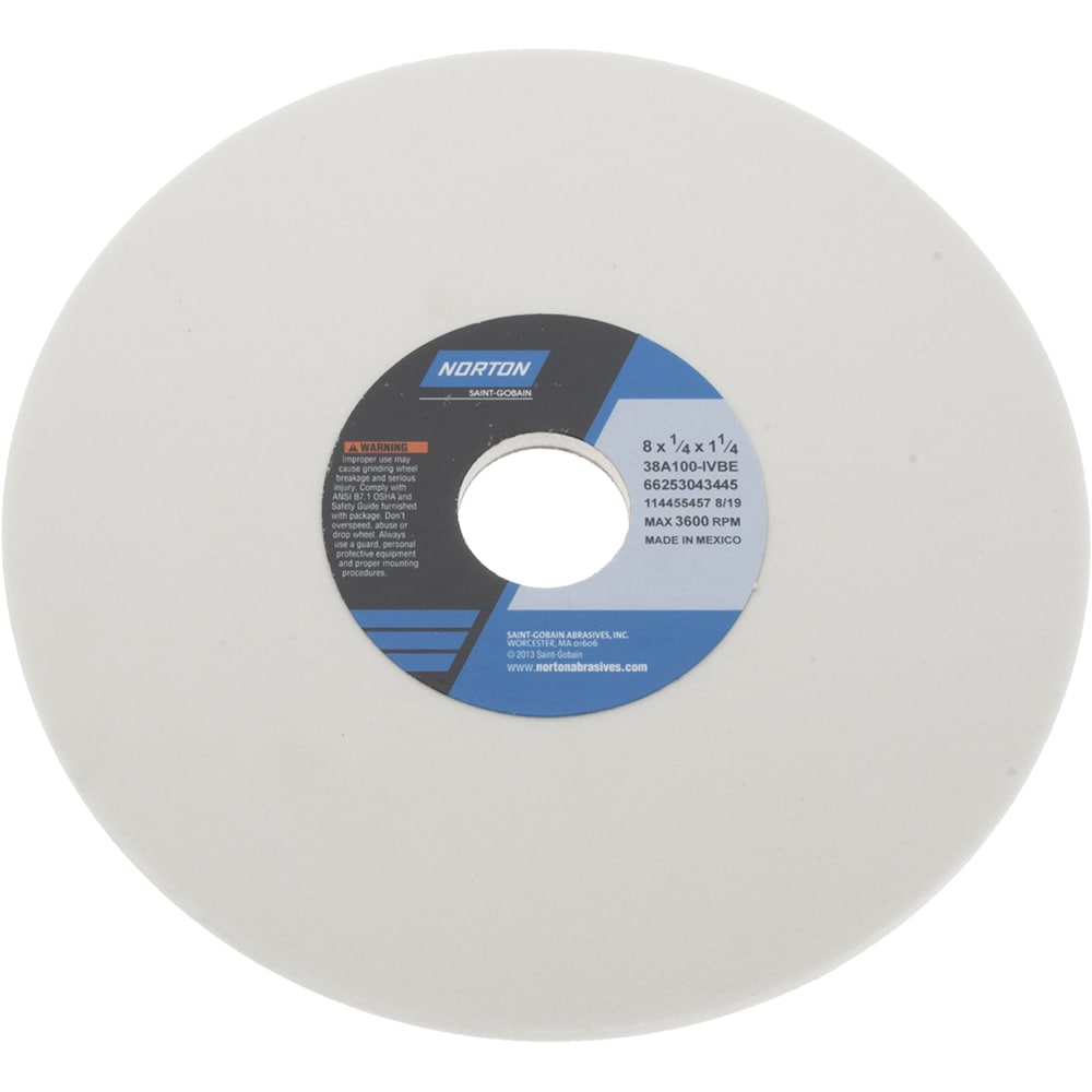 Norton 66253043445 Surface Grinding Wheel: 8" Dia, 1/4" Thick, 1-1/4" Hole, 100 Grit, I Hardness Image