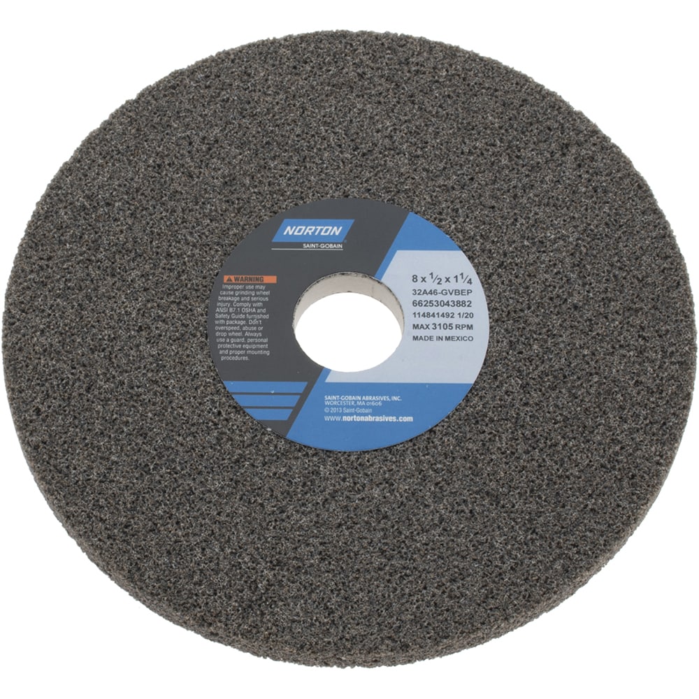 Norton 66253043882 Surface Grinding Wheel: 8" Dia, 1/2" Thick, 1-1/4" Hole, 46 Grit, G Hardness Image