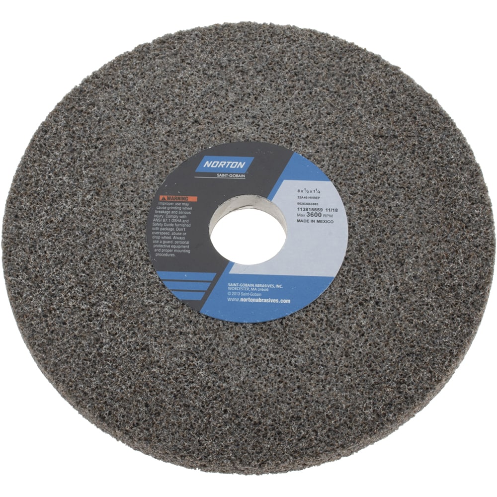 Norton 66253043883 Surface Grinding Wheel: 8" Dia, 1/2" Thick, 1-1/4" Hole, 46 Grit, H Hardness Image