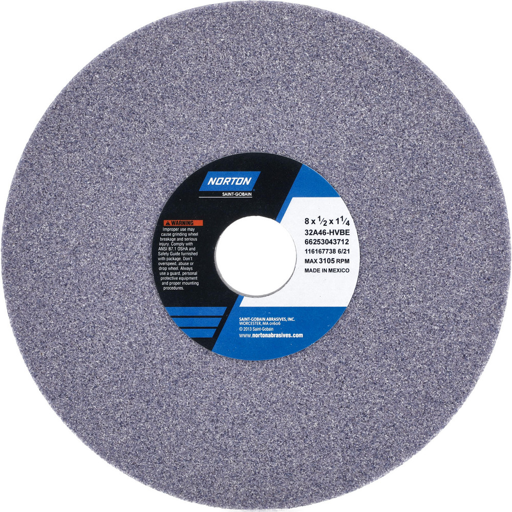 Surface Grinding Wheel: 8" Dia, 1/2" Thick, 1-1/4" Arbor, 46 Grit - Type 1, Aluminum Oxide, Vitrified Bond, Coarse Grade