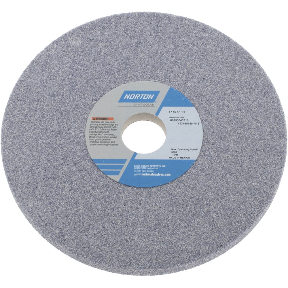 Norton 66253043716 Surface Grinding Wheel: 8" Dia, 1/2" Thick, 1-1/4" Hole, 46 Grit, K Hardness Image