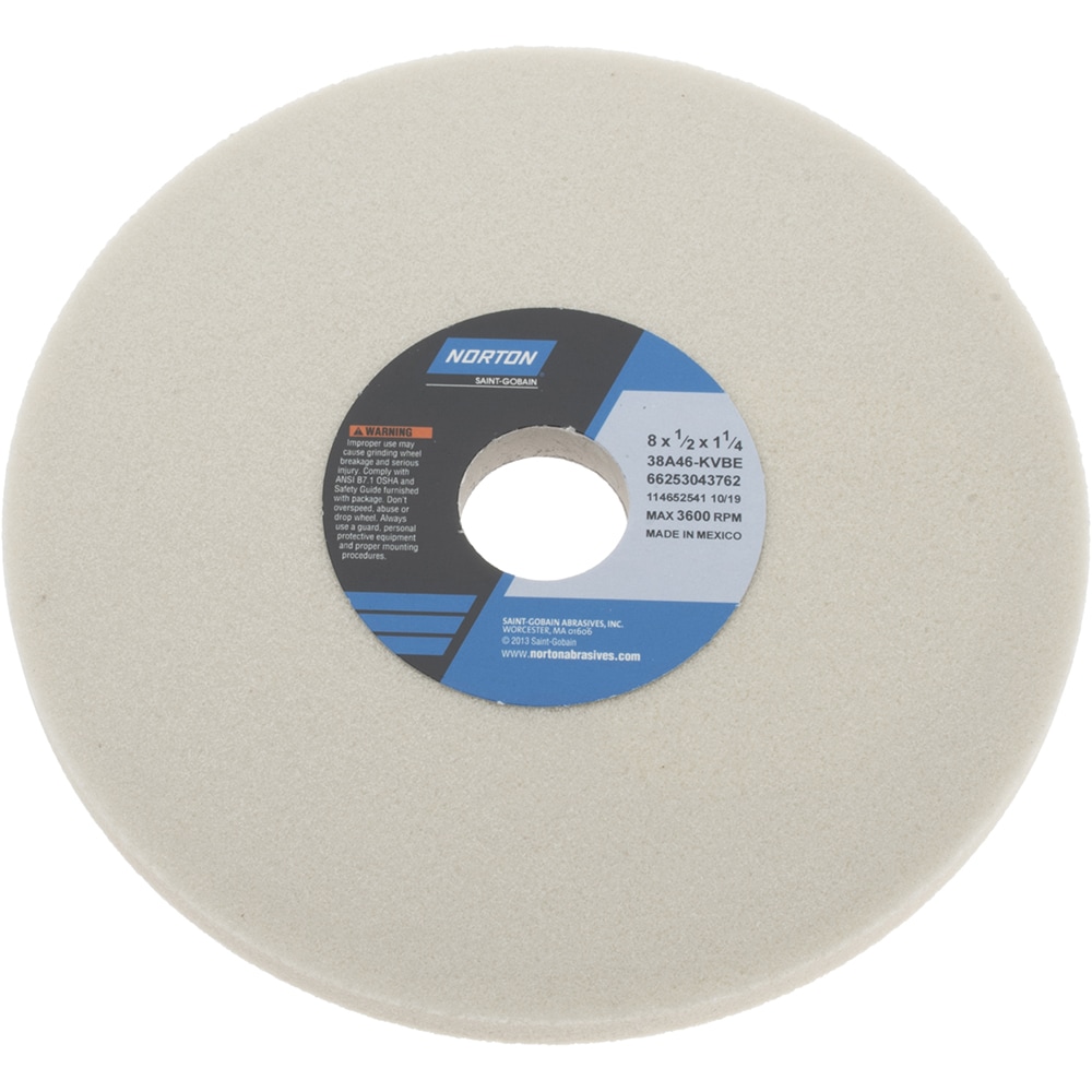 Norton 66253043762 Surface Grinding Wheel: 8" Dia, 1/2" Thick, 1-1/4" Hole, 46 Grit, K Hardness Image