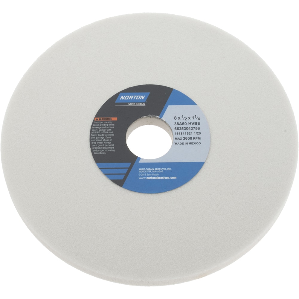 Norton 66253043756 Surface Grinding Wheel: 8" Dia, 1/2" Thick, 1-1/4" Hole, 60 Grit, H Hardness Image