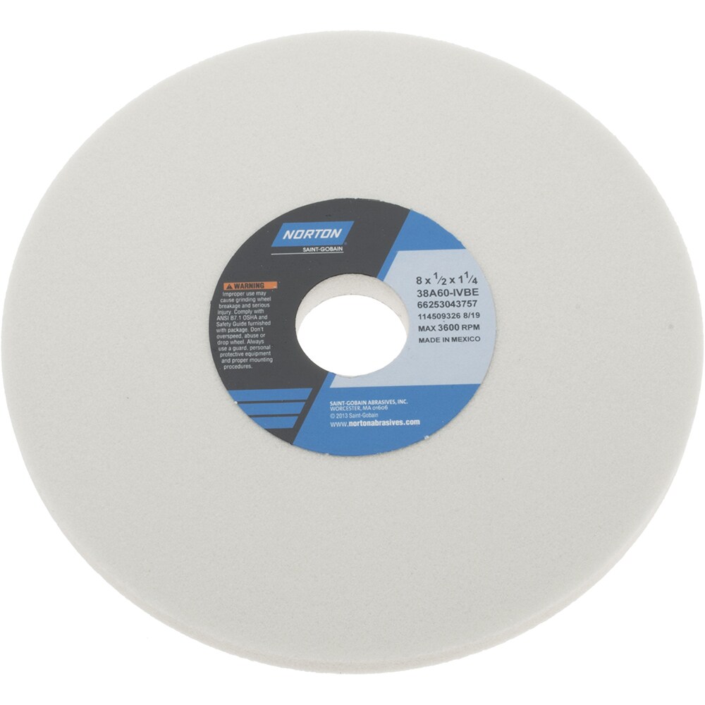 Norton 66253043757 Surface Grinding Wheel: 8" Dia, 1/2" Thick, 1-1/4" Hole, 60 Grit, I Hardness Image