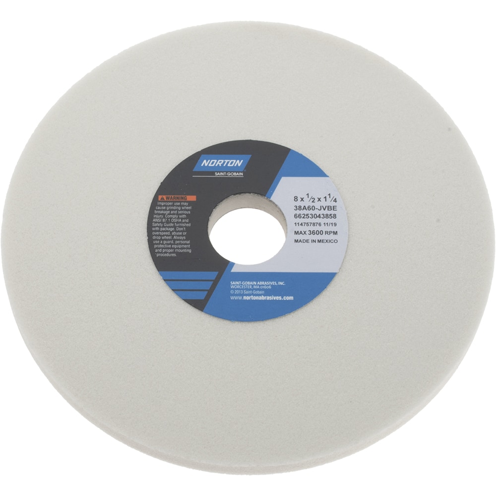 Norton 66253043858 Surface Grinding Wheel: 8" Dia, 1/2" Thick, 1-1/4" Hole, 60 Grit, J Hardness Image