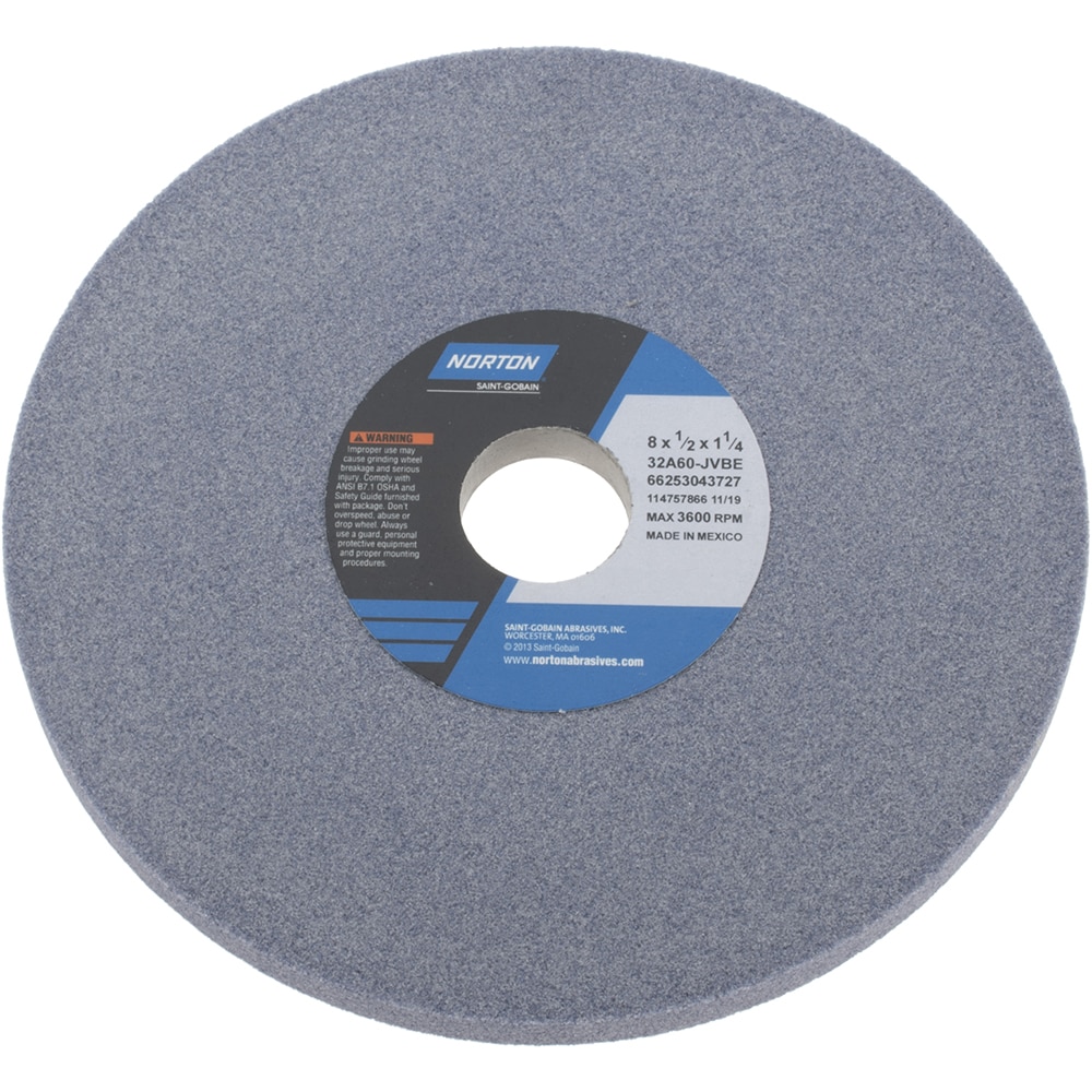 Norton 66253043727 Surface Grinding Wheel: 8" Dia, 1/2" Thick, 1-1/4" Hole, 60 Grit, J Hardness Image