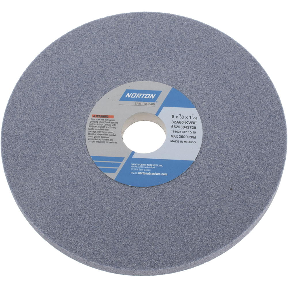 Surface Grinding Wheel: 8" Dia, 1/2" Thick, 1-1/4" Arbor, 60 Grit - Type 1, Aluminum Oxide, Vitrified Bond, Medium Grade