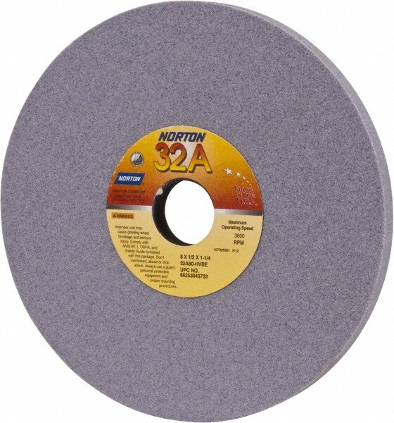 Norton 66253043733 Surface Grinding Wheel: 8" Dia, 1/2" Thick, 1-1/4" Hole, 80 Grit, H Hardness Image