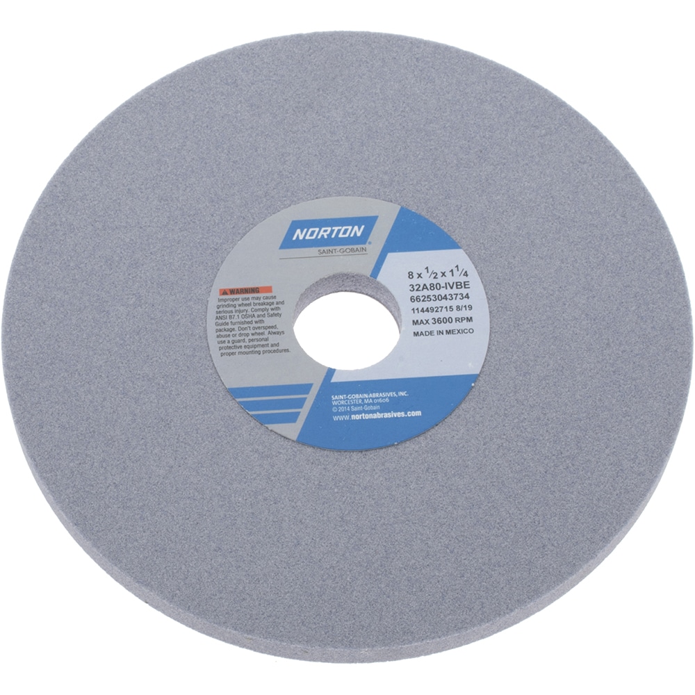 Norton 66253043734 Surface Grinding Wheel: 8" Dia, 1/2" Thick, 1-1/4" Hole, 80 Grit, I Hardness Image