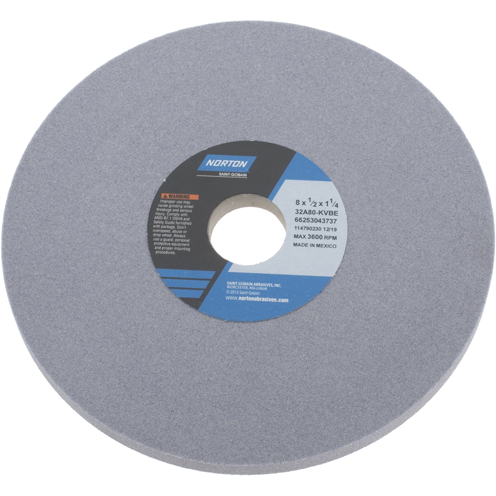 Norton 66253043737 Surface Grinding Wheel: 8" Dia, 1/2" Thick, 1-1/4" Hole, 80 Grit, K Hardness Image