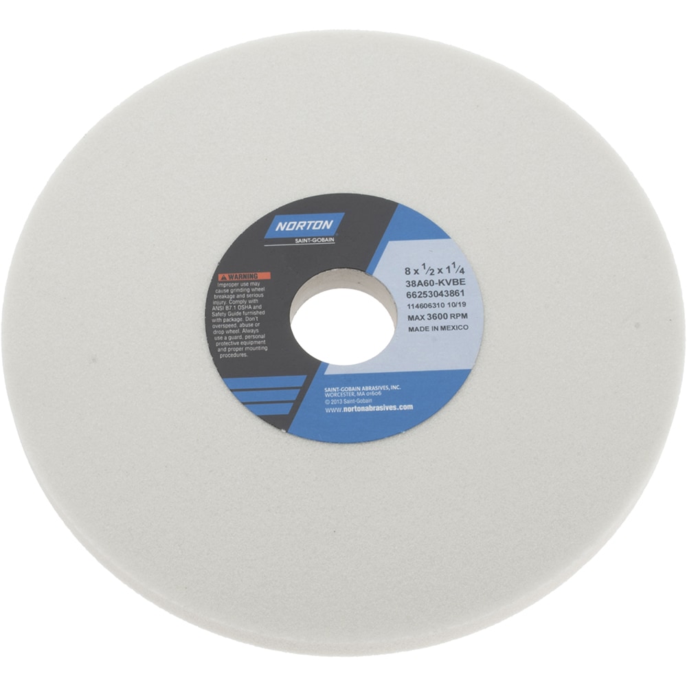 Norton 66253043861 Surface Grinding Wheel: 8" Dia, 1/2" Thick, 1-1/4" Hole, 60 Grit, K Hardness Image