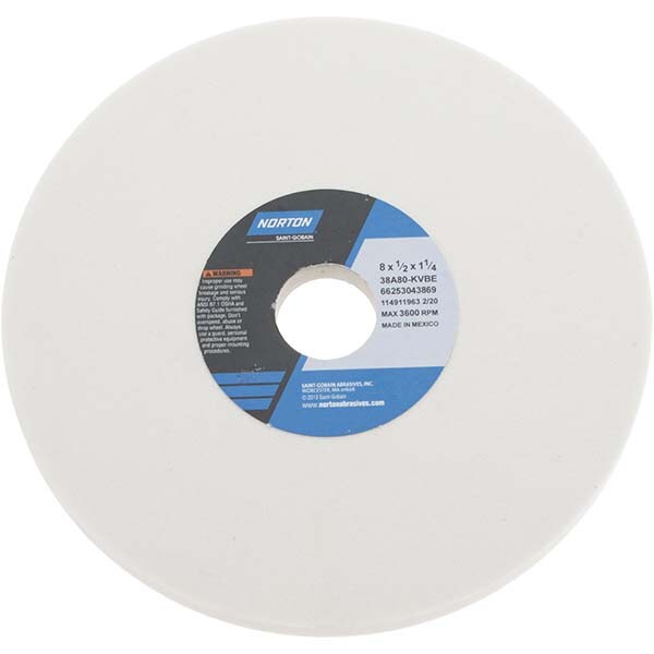 Norton 66253043869 Surface Grinding Wheel: 8" Dia, 1/2" Thick, 1-1/4" Hole, 80 Grit, K Hardness Image