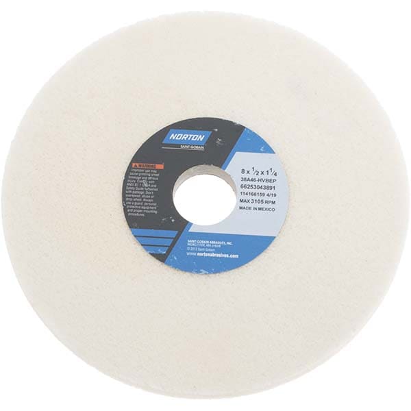 Norton 66253043891 Surface Grinding Wheel: 8" Dia, 1/2" Thick, 1-1/4" Hole, 46 Grit, H Hardness Image