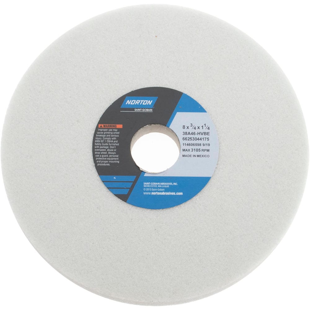 Norton 66253044175 Surface Grinding Wheel: 8" Dia, 3/4" Thick, 1-1/4" Hole, 46 Grit, H Hardness Image