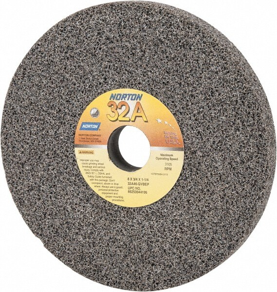 Norton 66253044195 Surface Grinding Wheel: 8" Dia, 3/4" Thick, 1-1/4" Hole, 46 Grit, G Hardness Image