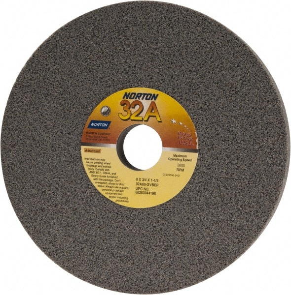 Norton 66253044198 Surface Grinding Wheel: 8" Dia, 3/4" Thick, 1-1/4" Hole, 60 Grit, G Hardness Image