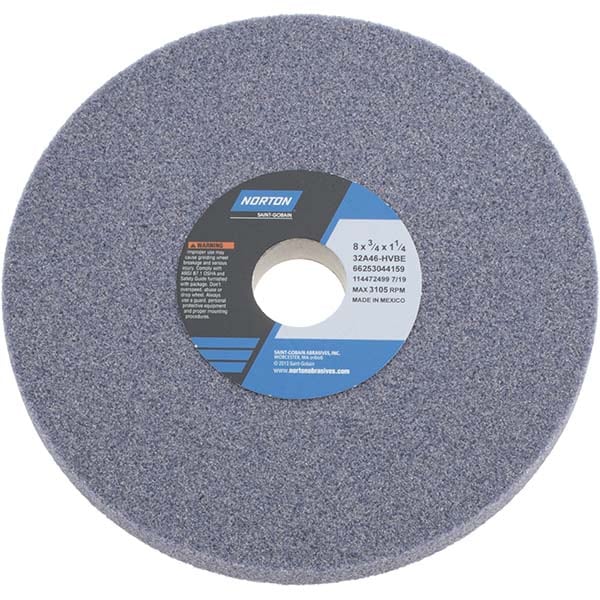 Norton 66253044159 Surface Grinding Wheel: 8" Dia, 3/4" Thick, 1-1/4" Hole, 46 Grit, H Hardness Image