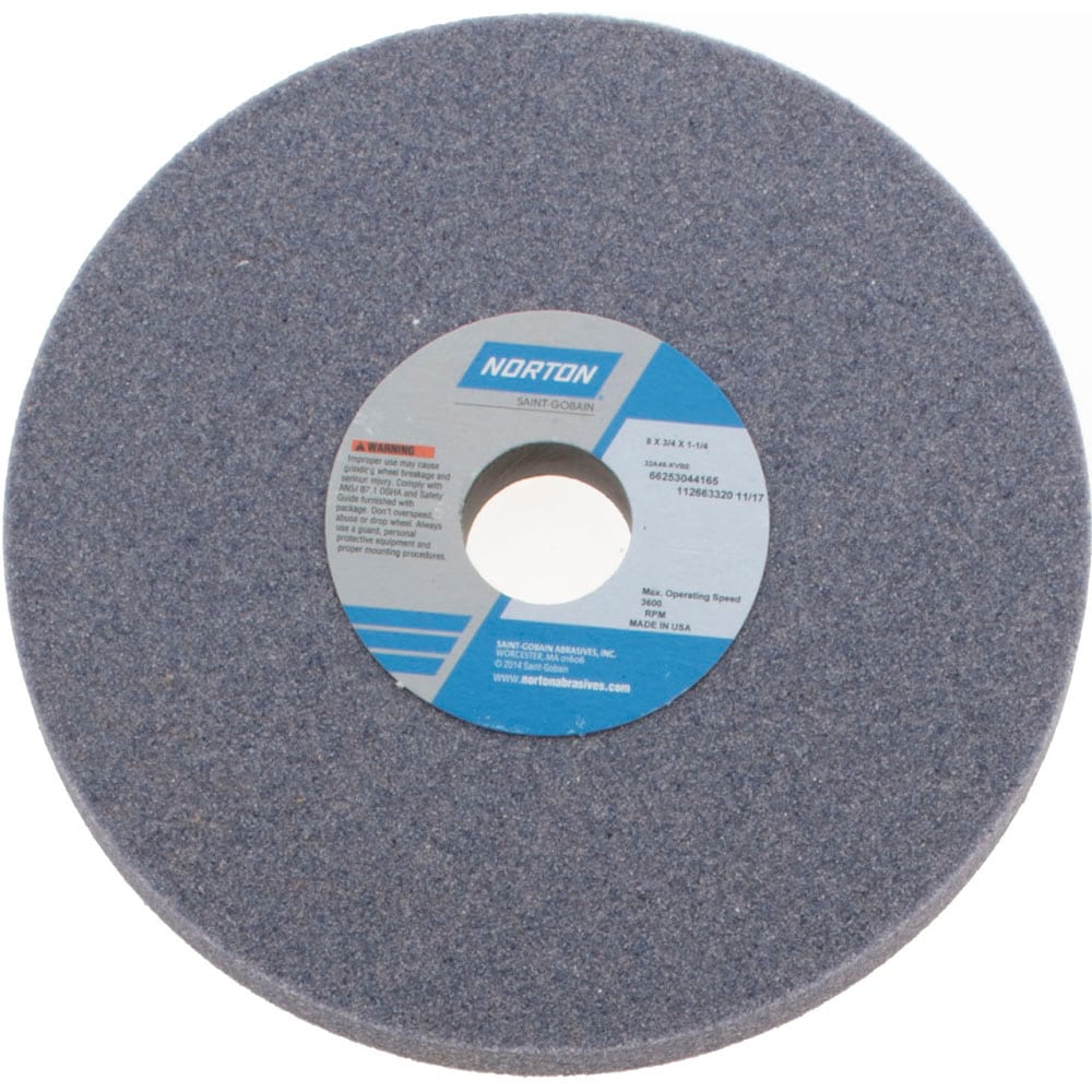 Norton 66253044165 Surface Grinding Wheel: 8" Dia, 3/4" Thick, 1-1/4" Hole, 46 Grit, K Hardness Image