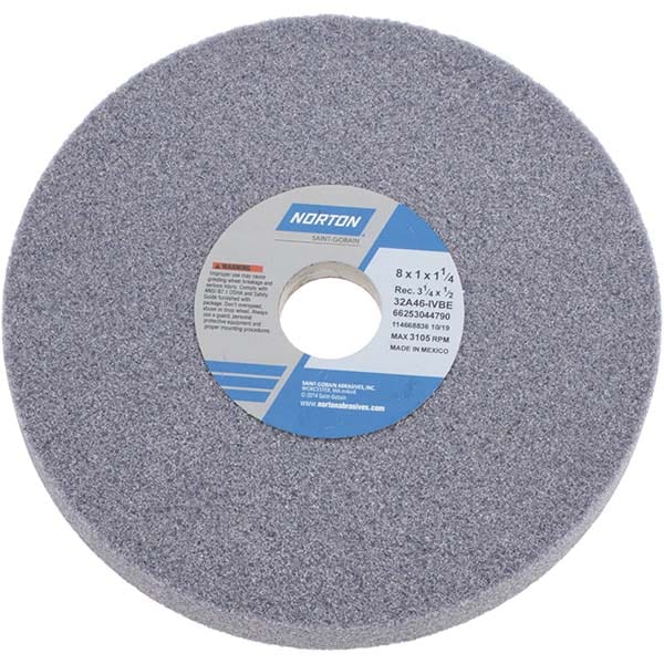 Norton 66253044790 Surface Grinding Wheel: 8" Dia, 1" Thick, 1-1/4" Hole, 46 Grit, I Hardness Image