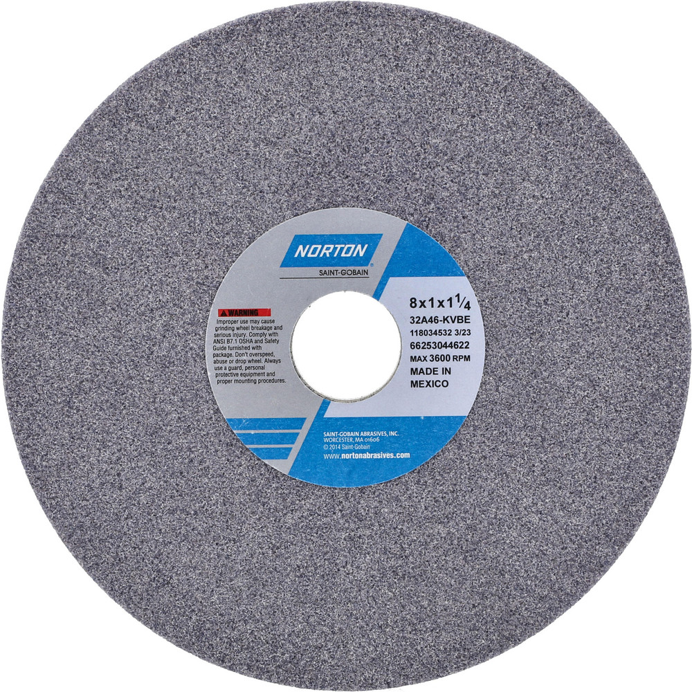 Surface Grinding Wheel: 8" Dia, 1" Thick, 1-1/4" Arbor, 46 Grit - Type 1, Aluminum Oxide, Vitrified Bond, Coarse Grade