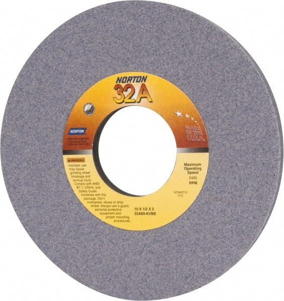 Norton 66253149834 Surface Grinding Wheel: 10" Dia, 1/2" Thick, 3" Hole, 60 Grit, K Hardness Image