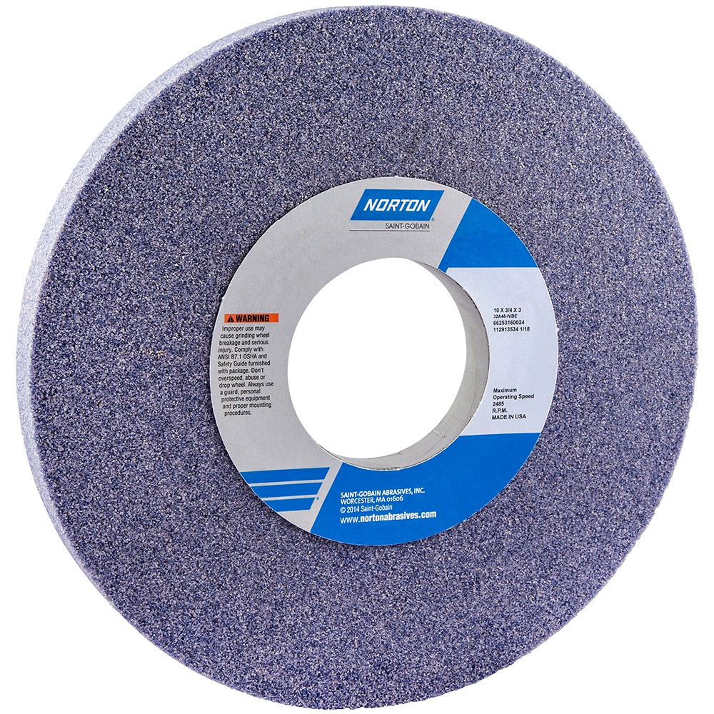 Norton 66253160024 Surface Grinding Wheel: 10" Dia, 3/4" Thick, 3" Hole, 46 Grit, I Hardness Image