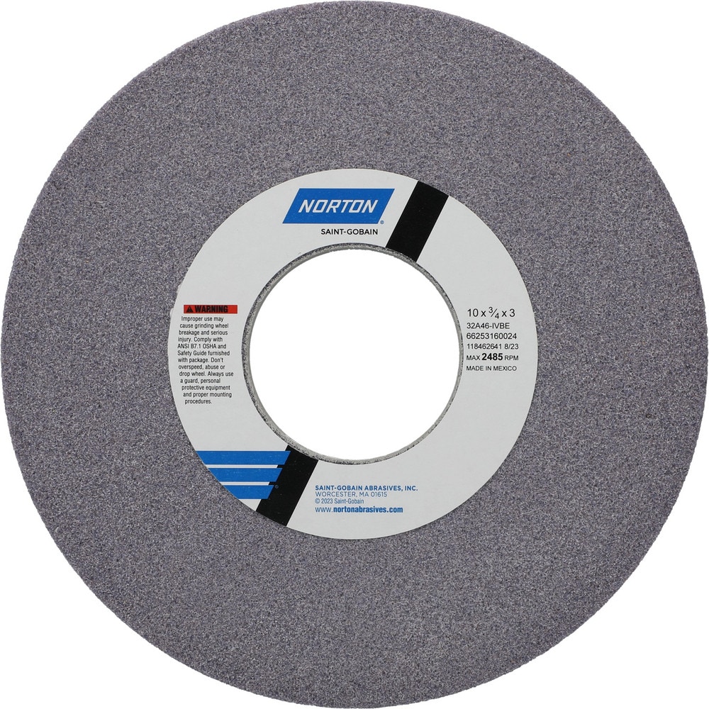 Surface Grinding Wheel: 10" Dia, 3/4" Thick, 3" Hole, 46 Grit, I Hardness