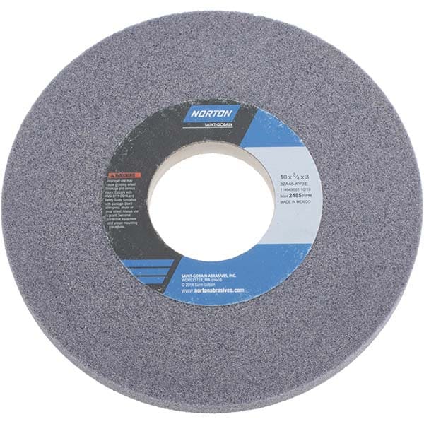 Norton 66253160031 Surface Grinding Wheel: 10" Dia, 3/4" Thick, 3" Hole, 46 Grit, K Hardness Image