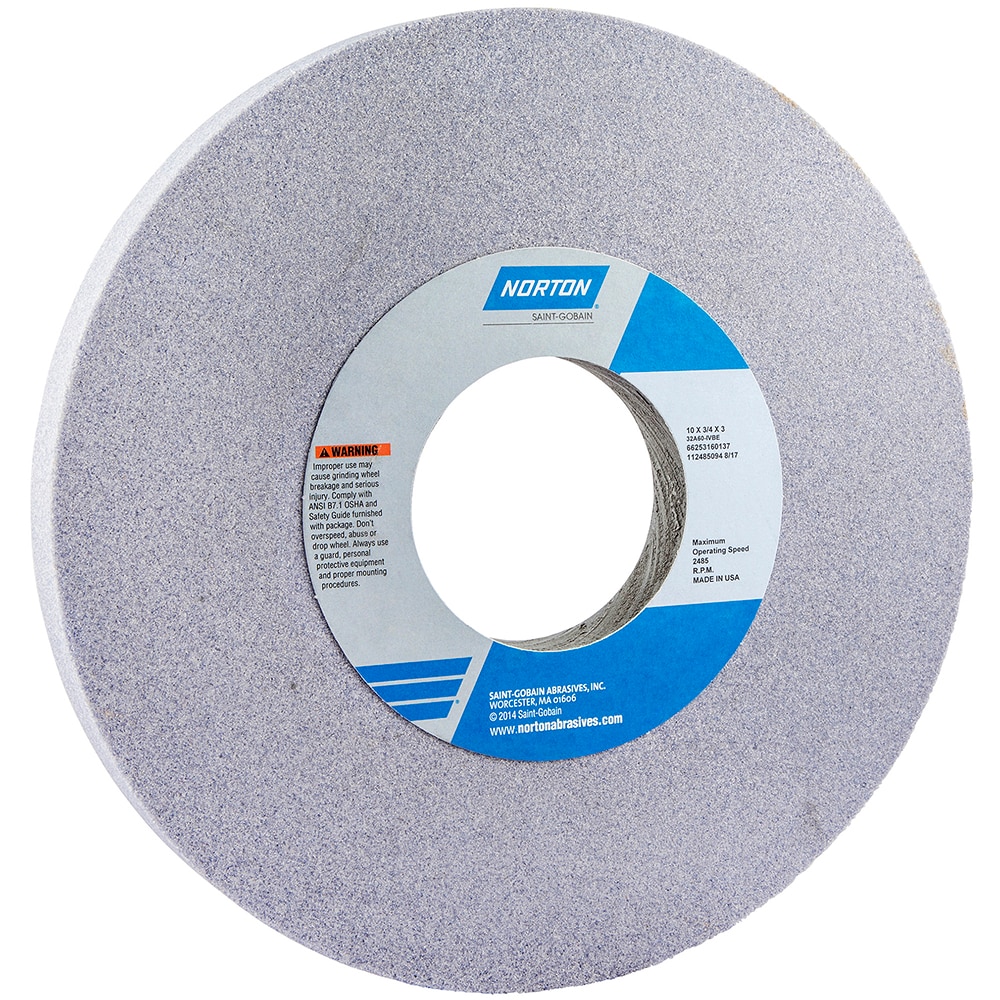 Norton 66253160137 Surface Grinding Wheel: 10" Dia, 3/4" Thick, 3" Hole, 60 Grit, I Hardness Image