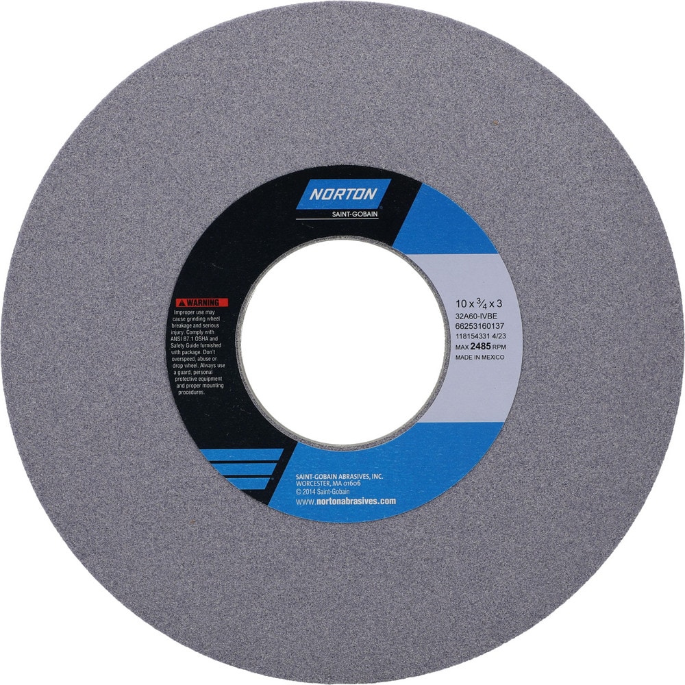 Surface Grinding Wheel: 10" Dia, 3/4" Thick, 3" Hole, 60 Grit, I Hardness