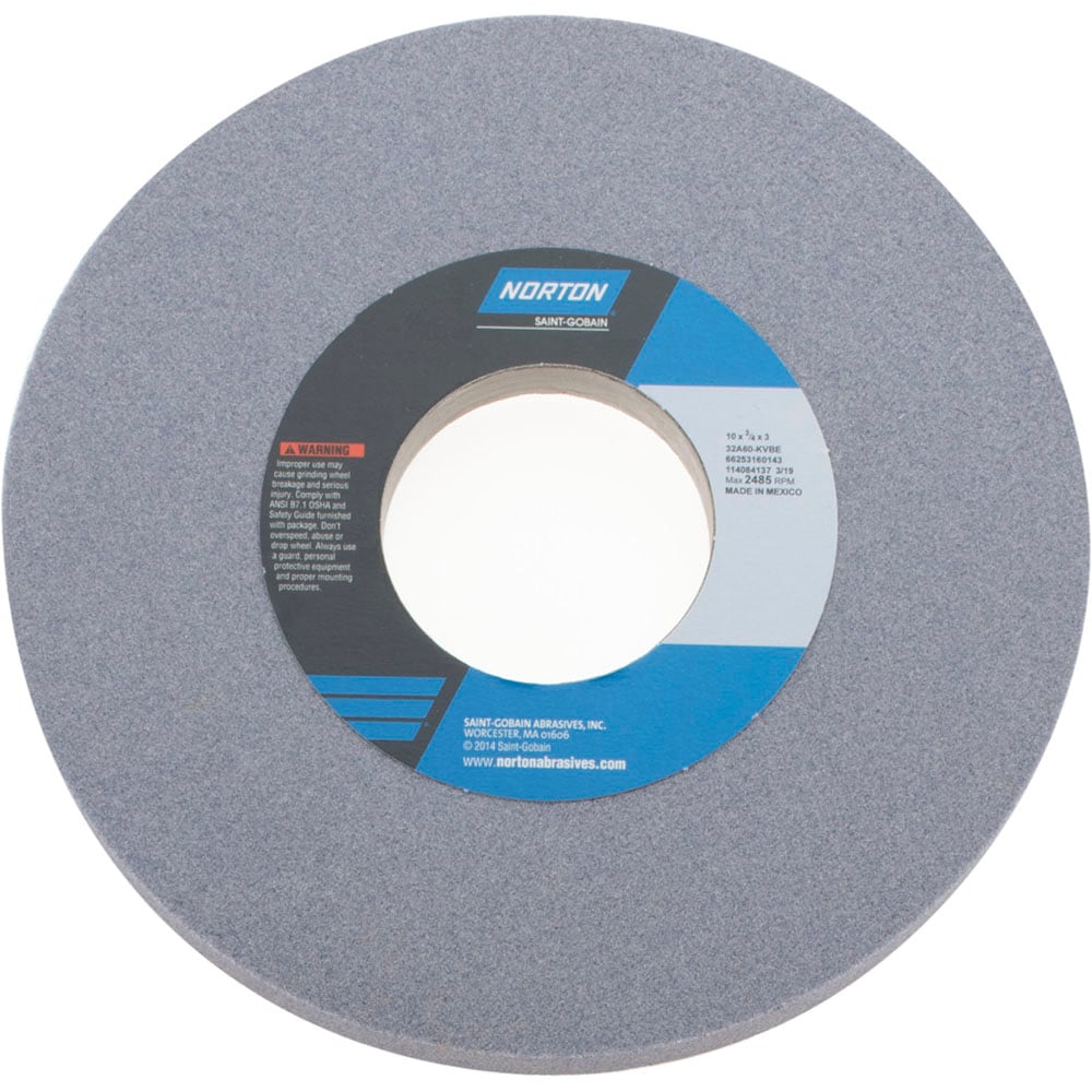 Norton 66253160143 Surface Grinding Wheel: 10" Dia, 3/4" Thick, 3" Hole, 60 Grit, K Hardness Image