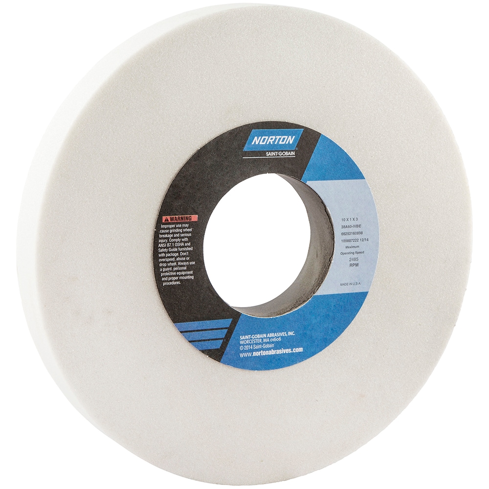 Norton 66253160898 Surface Grinding Wheel: 10" Dia, 1" Thick, 3" Hole, 60 Grit, I Hardness 