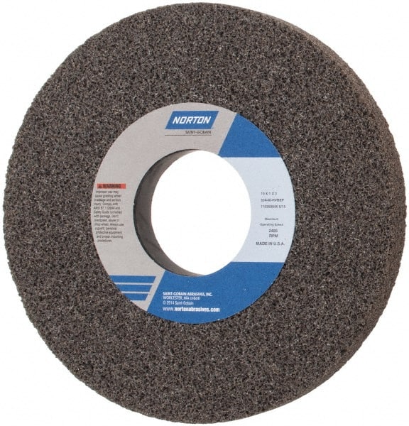 Norton 66253161034 Surface Grinding Wheel: 10" Dia, 1" Thick, 3" Hole, 46 Grit, H Hardness 