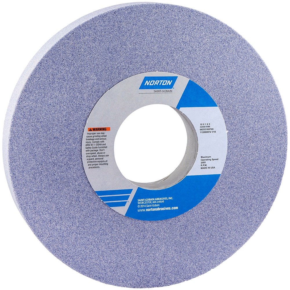 Norton 66253160769 Surface Grinding Wheel: 10" Dia, 1" Thick, 3" Hole, 60 Grit, I Hardness 