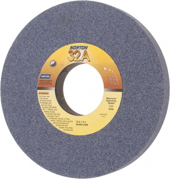 Norton 66253160778 Surface Grinding Wheel: 10" Dia, 1" Thick, 3" Hole, 60 Grit, L Hardness 