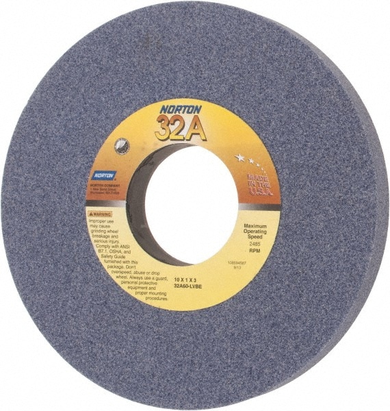 Norton 66253160778 Surface Grinding Wheel: 10" Dia, 1" Thick, 3" Hole, 60 Grit, L Hardness Image