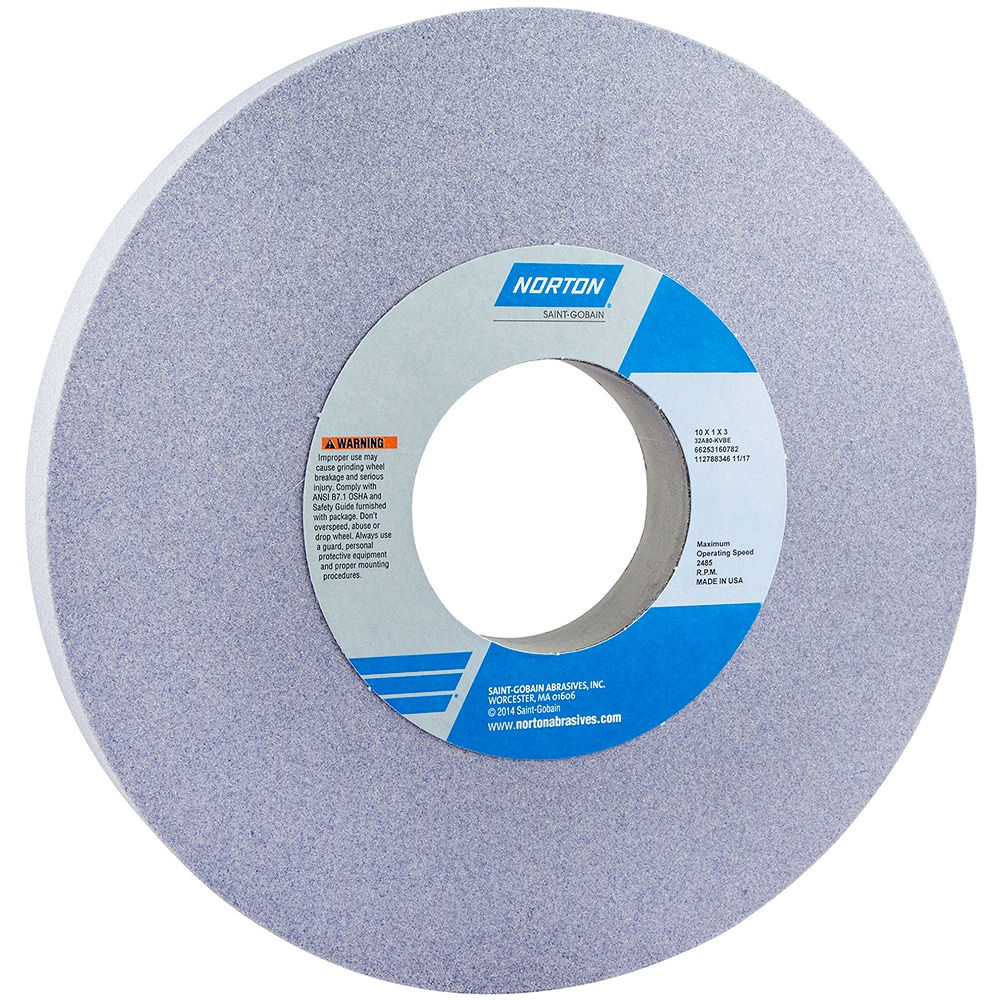 Norton 66253160782 Surface Grinding Wheel: 10" Dia, 1" Thick, 3" Hole, 80 Grit, K Hardness 