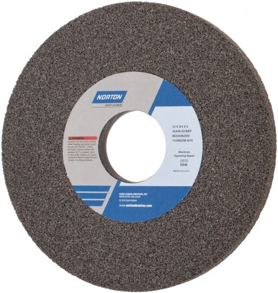 Norton 66253262392 Surface Grinding Wheel: 12" Dia, 3/4" Thick, 3" Hole, 46 Grit, G Hardness 