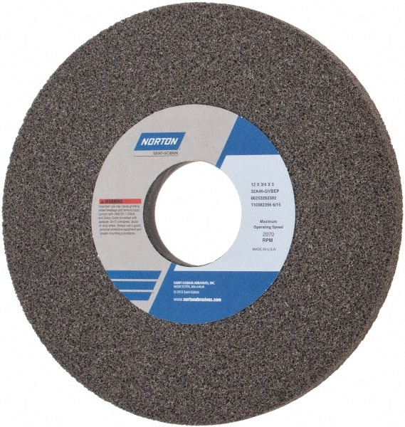 Norton 66253262392 Surface Grinding Wheel: 12" Dia, 3/4" Thick, 3" Hole, 46 Grit, G Hardness Image