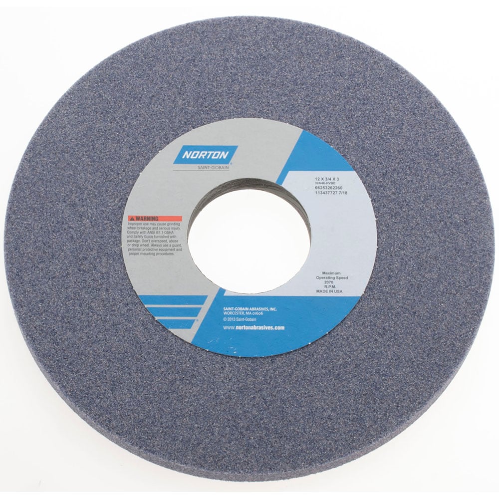 Norton 66253262260 Surface Grinding Wheel: 12" Dia, 3/4" Thick, 3" Hole, 46 Grit, H Hardness Image