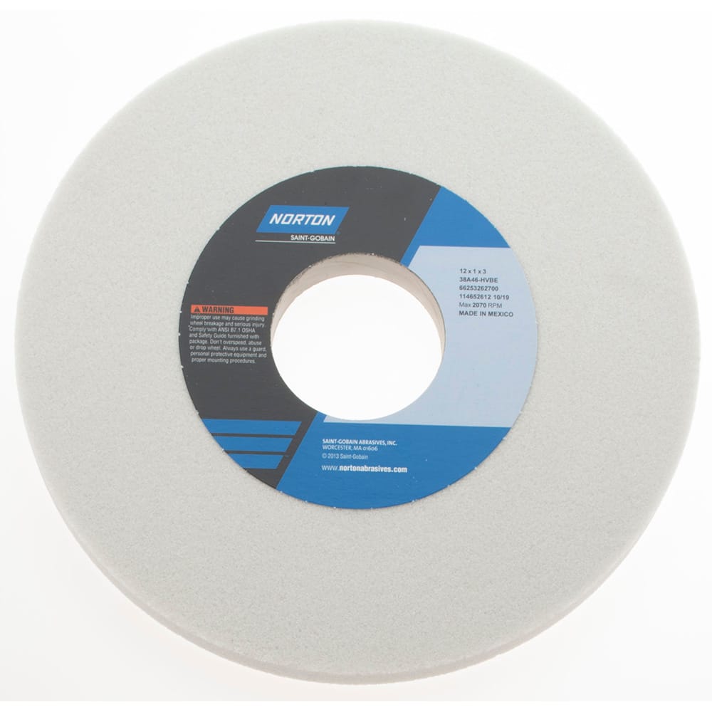 Norton 66253262700 Surface Grinding Wheel: 12" Dia, 1" Thick, 3" Hole, 46 Grit, H Hardness 
