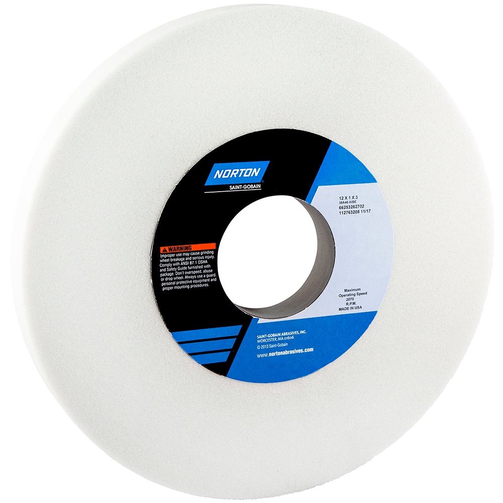 Norton 66253262702 Surface Grinding Wheel: 12" Dia, 1" Thick, 3" Hole, 46 Grit, I Hardness Image