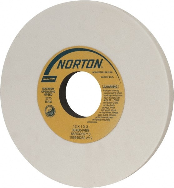 Norton 66253262713 Surface Grinding Wheel: 12" Dia, 1" Thick, 3" Hole, 60 Grit, I Hardness 