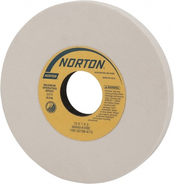 Norton 66253262718 Surface Grinding Wheel: 12" Dia, 1" Thick, 3" Hole, 60 Grit, K Hardness Image