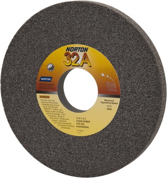 Norton 66253262840 Surface Grinding Wheel: 12" Dia, 1" Thick, 3" Hole, 46 Grit, G Hardness 