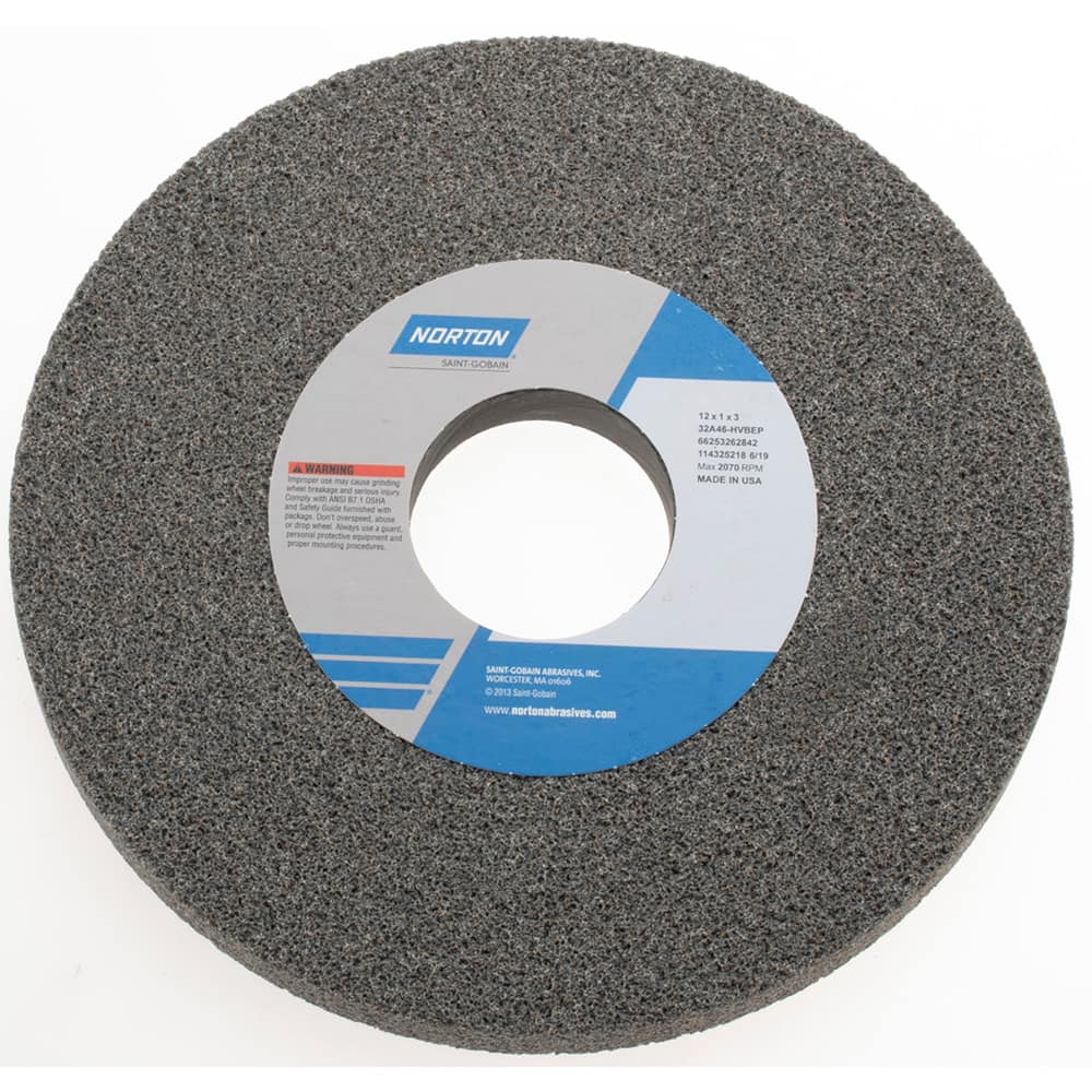 Norton 66253262842 Surface Grinding Wheel: 12" Dia, 1" Thick, 3" Hole, 46 Grit, H Hardness 