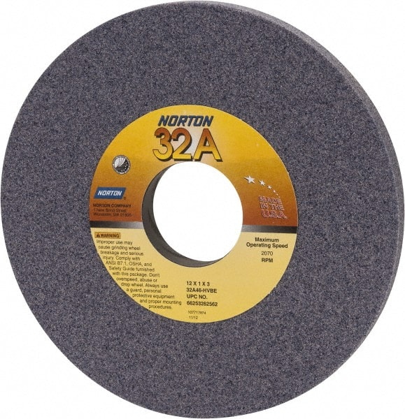 Norton 66253262562 Surface Grinding Wheel: 12" Dia, 1" Thick, 3" Hole, 46 Grit, H Hardness 