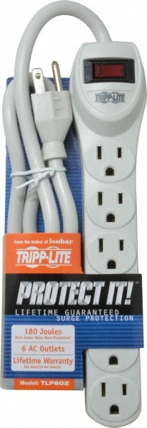 6 Outlets, 120 Volts, 15 Amps, 2' Cord, Power Outlet Strip